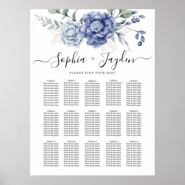 Elegant Dusty Blue Greenery Bröllop Supplies Poster (Framsidan)