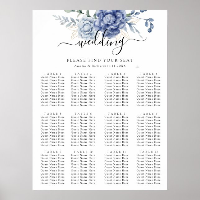 Elegant Dusty Blue Greenery Bröllop Supplies Poster (Framsidan)