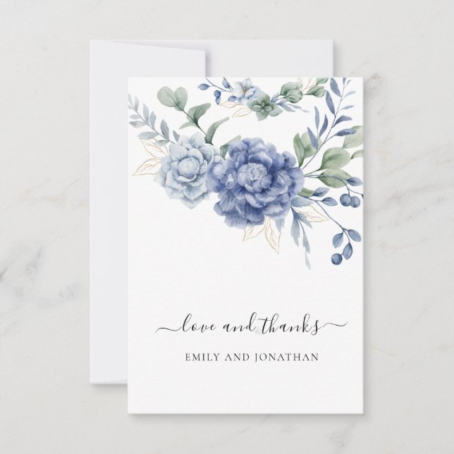 Elegant Dusty Blue Greenery Bröllop Supplies Tack Kort (Framsida)
