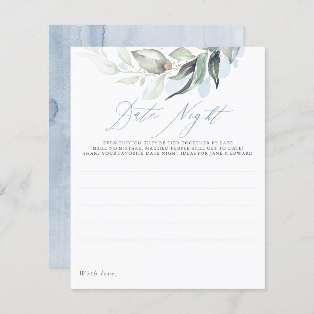 Elegant Dusty Blue Greenery Date Night Ideas (Fram/baksida)