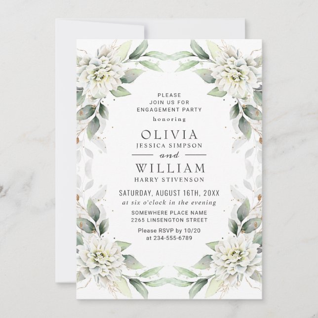 Elegant Dusty Blue Greenery Förlovningsfest Inbjudningar (Framsida)