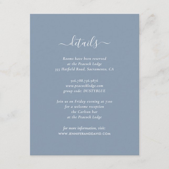 Elegant Dusty Blue Guest Information Cards Tilläggskort (Framsida)