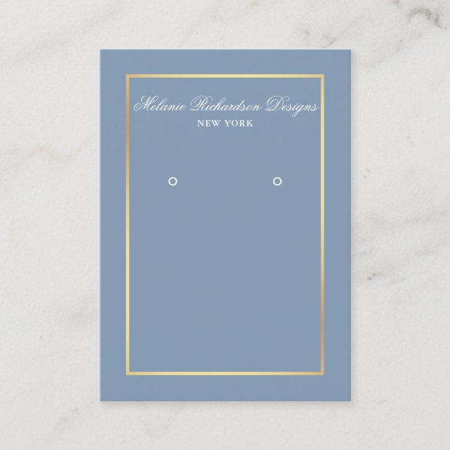 Elegant Dusty Blue Guld Earring Visning Card Visitkort (Framsida)