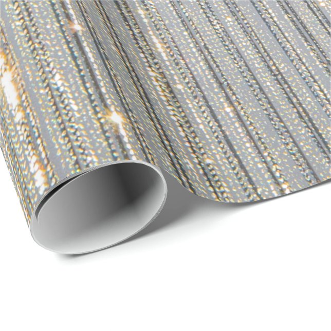 Elegant Dusty Blue Guld & Silver Glitter Abstrakt Presentpapper (Rullad Hörn)