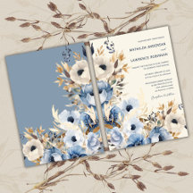 Elegant Dusty Blue Guld Winter Blommigt Bröllop