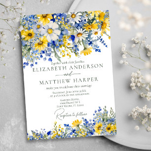 Elegant Dusty Blue Gult Wildblommor Boho Bröllop Inbjudningar