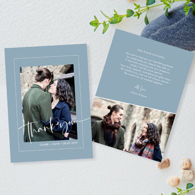 Elegant Dusty Blue Hand-Lettered Bröllop Tack (Simple & Stylish Dusty Blue Wedding Hand Lettering Thank You Card)
