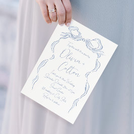Elegant Dusty Blue Hand plockade Bow Bröllop Inbjudningar