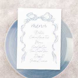 Elegant Dusty Blue Hand plockade Bow Bröllop Meny