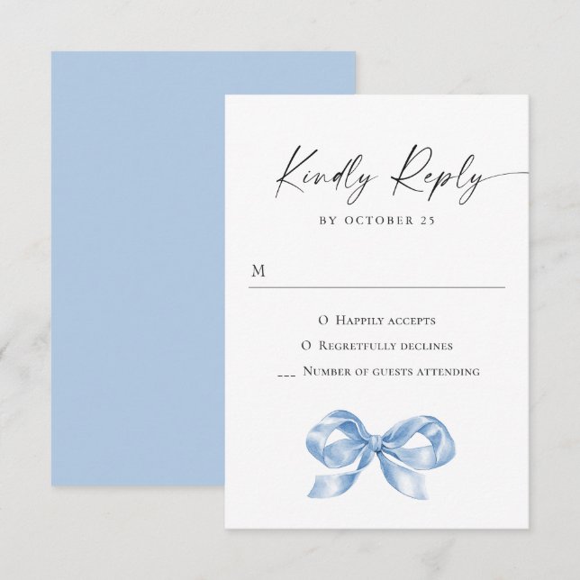 Elegant Dusty Blue Hand plockade Bow Bröllop OSA Kort (Fram/baksida)