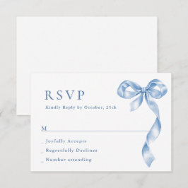 Elegant Dusty Blue Hand plockade Bow Bröllop OSA Kort