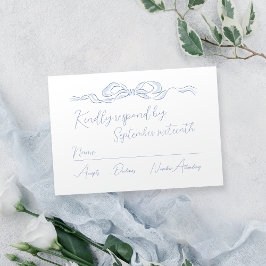 Elegant Dusty Blue Hand plockade Bow Bröllop OSA Kort