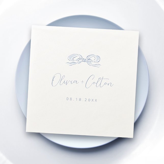 Elegant Dusty Blue Hand plockade Bow Bröllop Pappersservett (Elegant Dusty Blue Hand Drawn Bow Wedding Napkins)