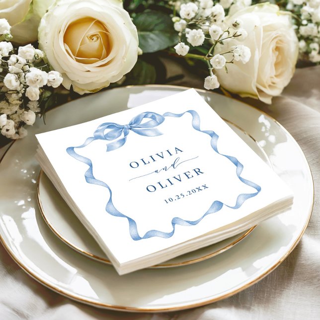 Elegant Dusty Blue Hand plockade Bow Bröllop Pappersservett (Skapare uppladdad)