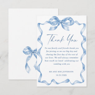 Elegant Dusty Blue Hand plockade Bow Bröllop Tack Kort
