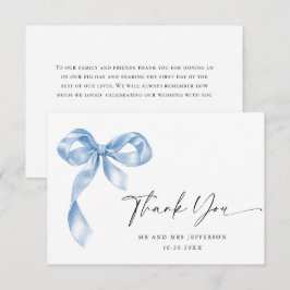 Elegant Dusty Blue Hand plockade Bow Bröllop Tack Kort