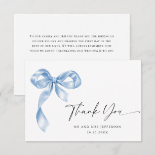 Elegant Dusty Blue Hand plockade Bow Bröllop Tack Kort