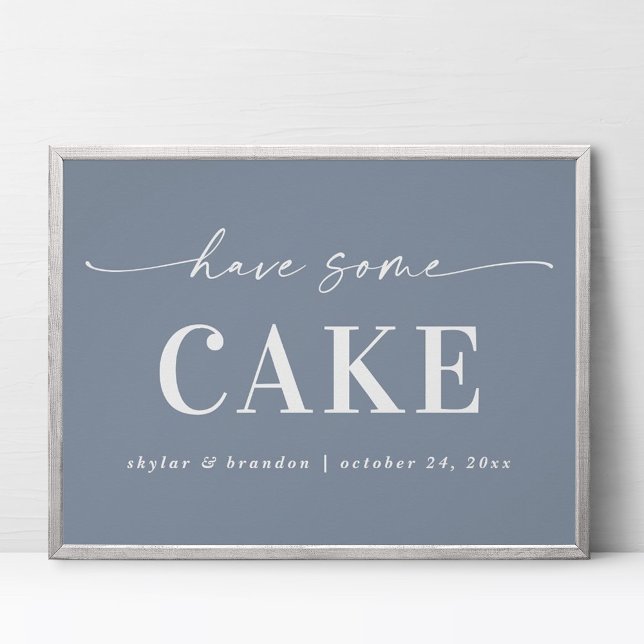 Elegant Dusty Blue har lite Cake Bröllop-tecken Poster (Skapare uppladdad)