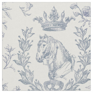 Elegant Dusty Blue Horse Krona Blommigt Toile Tyg