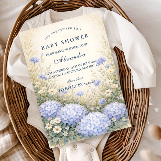 Elegant Dusty Blue Hydrangea Garden Baby Shower Inbjudningar (Skapare uppladdad)