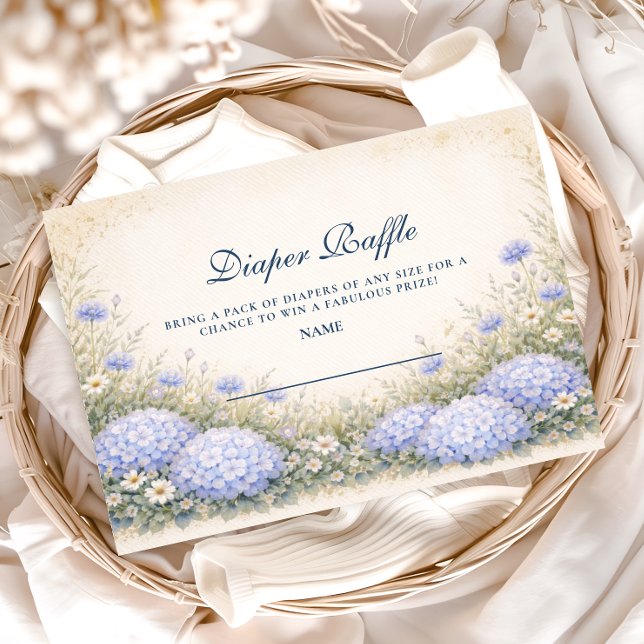 Elegant Dusty Blue Hydrangea Garden Diapper Raffle Tilläggskort (Skapare uppladdad)