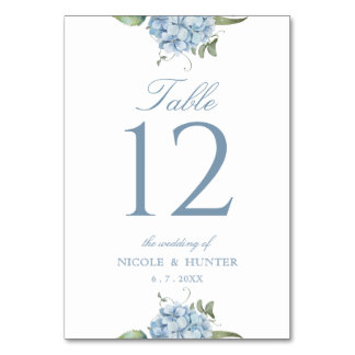 Elegant Dusty Blue Hydrangea Wedding Table Number Bordsnummer