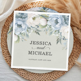Elegant Dusty Blue Ivory Blommigt Sage Grönt Pappersservett