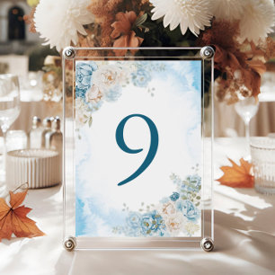 Elegant Dusty Blue Ivory Ro Flowers Bröllop Bordsnummer