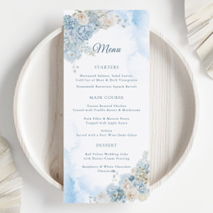Elegant Dusty Blue Ivory Ro Flowers Bröllop Meny