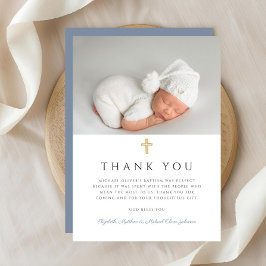 Elegant Dusty Blue Kor Boy Baptism Photo Tack Kort