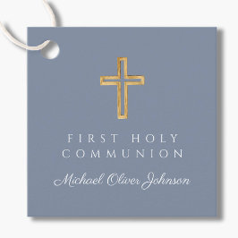 Elegant Dusty Blue Kor Boy First Communion Gåvor Etiketter