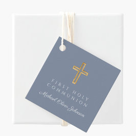 Elegant Dusty Blue Kor Boy First Communion Gåvor Etiketter