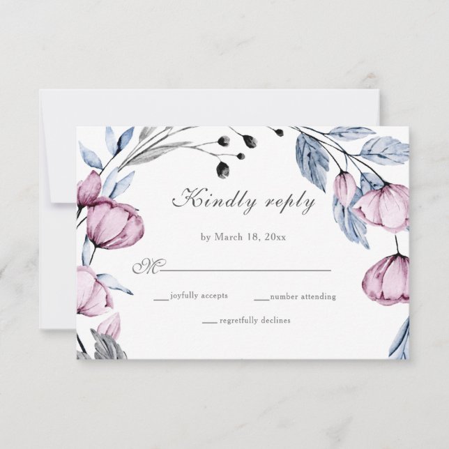 Elegant Dusty Blue Lila Bloom Bröllop OSA Kort (Framsida)