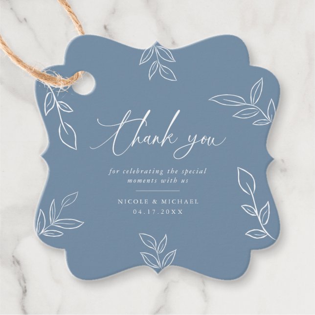 Elegant Dusty Blue Löv Tack Bröllop Gåvor Etiketter (Framsida)