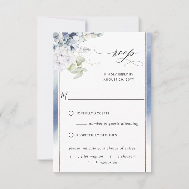 Elegant Dusty Blue, med alternativ för måltid/utgå OSA Kort (Framsida)