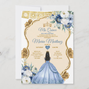 Elegant Dusty Blue Mexican Princess Quinceañera Inbjudningar