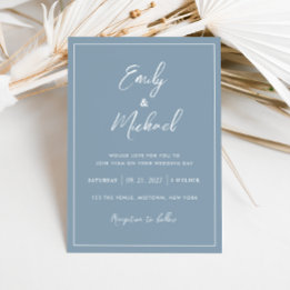 Elegant Dusty Blue Minimal Calligraphy Bröllop Inbjudningar