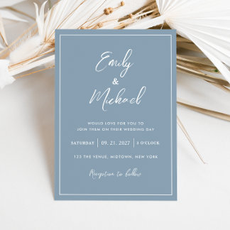 Elegant Dusty Blue Minimal Calligraphy Bröllop Inbjudningar