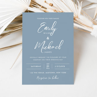 Elegant Dusty Blue Minimal Calligraphy Bröllop Inbjudningar