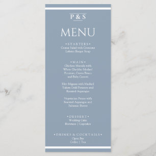 Elegant Dusty Blue Minimal Monogram Middag Bröllop Meny