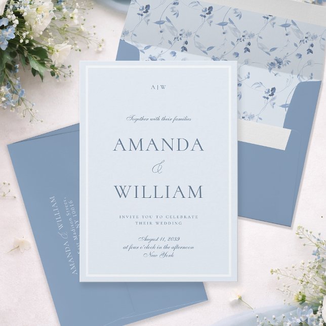 Elegant Dusty Blue Minimal Wedding Invitation Inbjudningar (Skapare uppladdad)