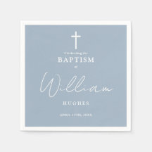 Elegant Dusty Blue Minimalist Baptism Christening