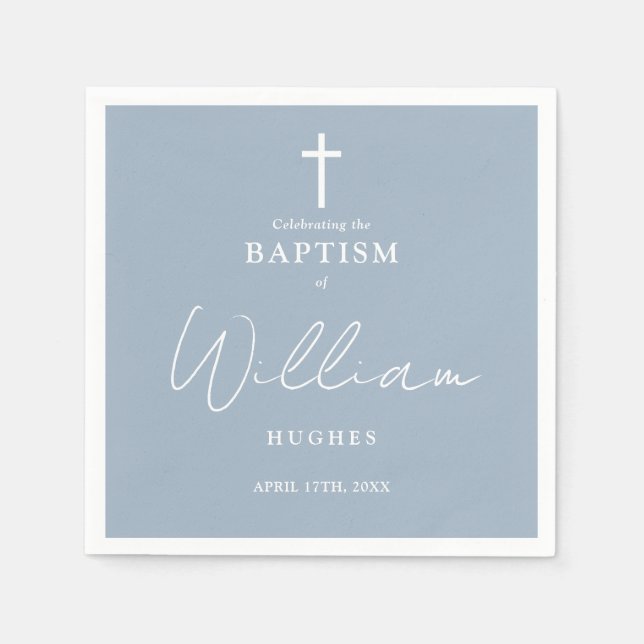 Elegant Dusty Blue Minimalist Baptism Christening Pappersservett (Framsidan)