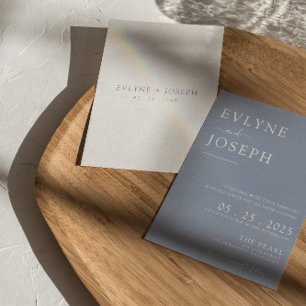 Elegant Dusty Blue Minimalist Boho Chic Bröllop Inbjudningar