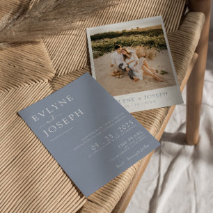 Elegant Dusty Blue Minimalist Boho Modern Bröllop Inbjudningar