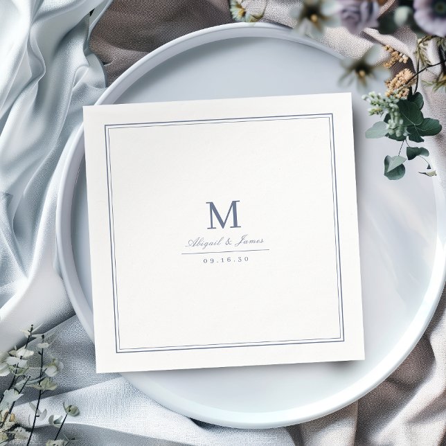 Elegant dusty blue minimalist monogram pappersservett (Elegant dusty blue minimalist monogram napkins)