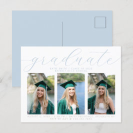 Elegant Dusty Blue Minimalist Studenten 3-foto Inbjudan Vykort