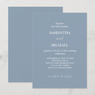 Elegant Dusty-Blue Minimalistisk Bröllopsinbjudan Inbjudningar