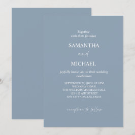 Elegant Dusty-Blue Minimalistisk Bröllopsinbjudan Inbjudningar