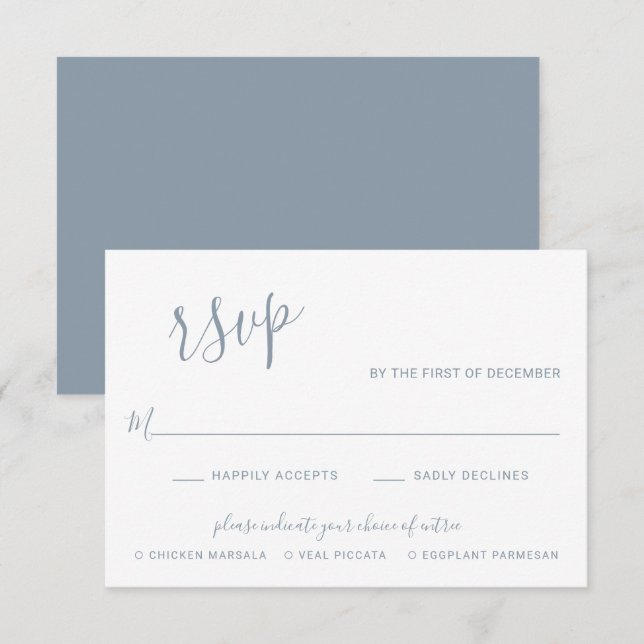 Elegant Dusty Blue Modern Bröllop OSA Kort (Fram/baksida)